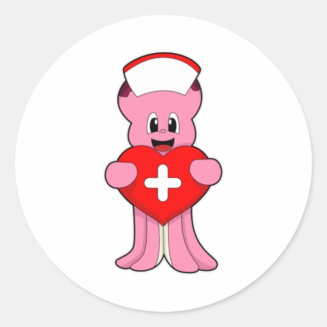 Octopus as Nurse with Heart Classic Round Sticker (Front)