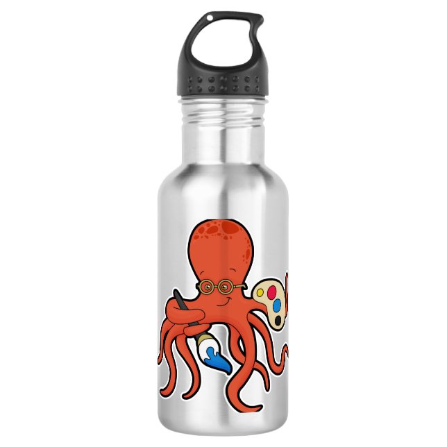 Octopus as Painter with Paint & Brush 710 Ml Water Bottle (Front)