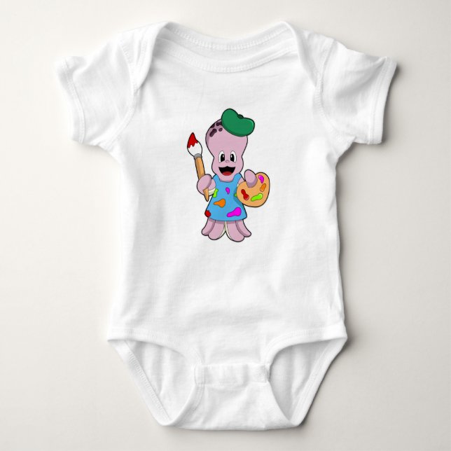 Octopus as Painter with Paint brush Baby Bodysuit (Front)