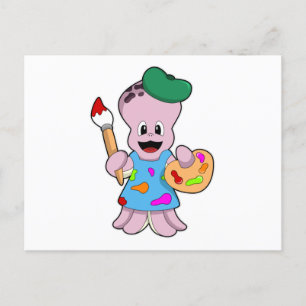Octopus as Painter with Paint brush Postcard