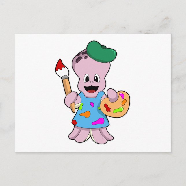 Octopus as Painter with Paint brush Postcard (Front)