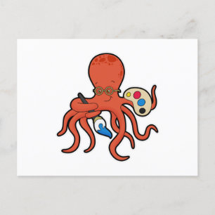 Octopus as Painter with Paint & Brush Postcard