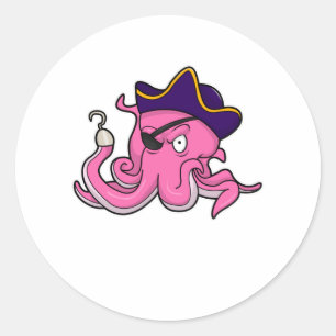 Octopus as Pirate with Hooked hand Classic Round Sticker
