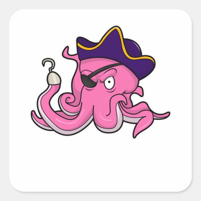 Octopus as Pirate with Hooked hand Square Sticker (Front)