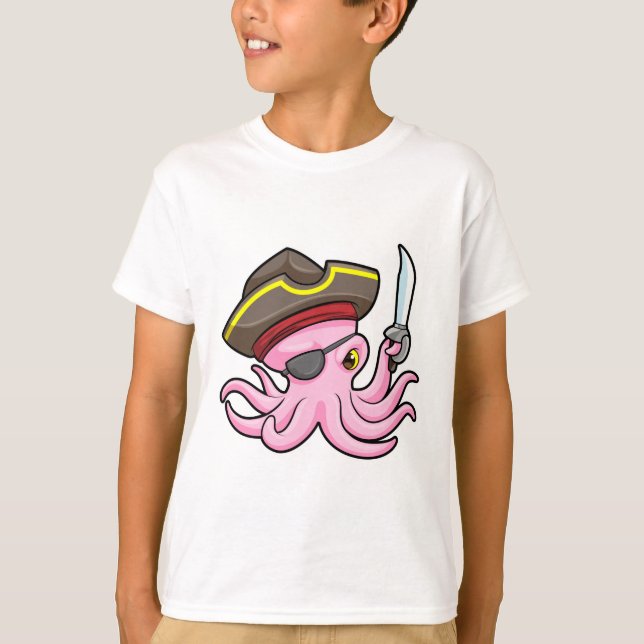 Octopus as Pirate with Saber & Eye patch T-Shirt (Front)