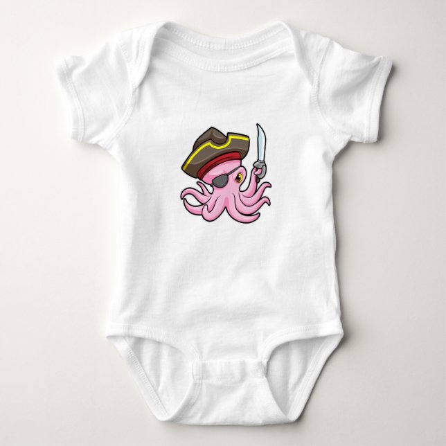 Octopus as Pirate with Sabre & Eye patch Baby Bodysuit (Front)