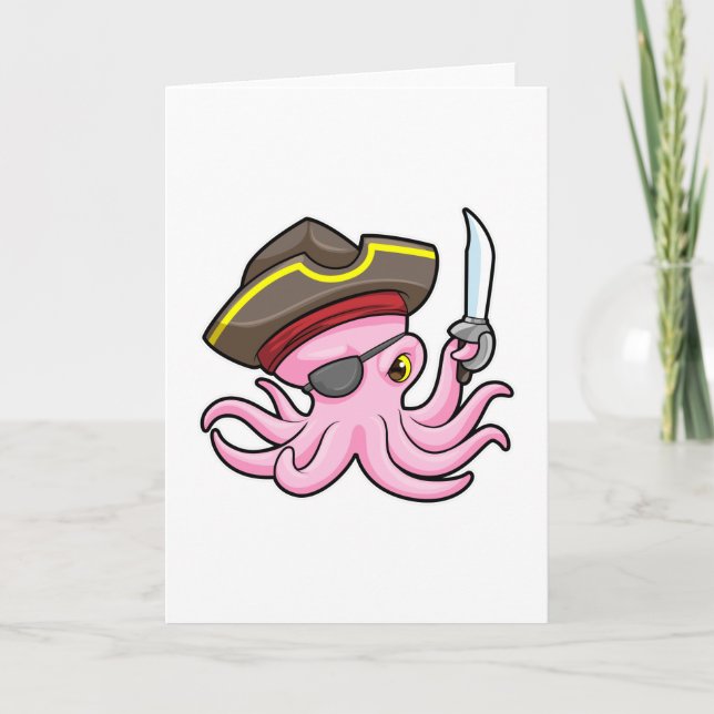 Octopus as Pirate with Sabre & Eye patch Card (Front)
