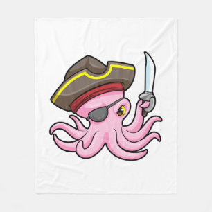 Octopus as Pirate with Sabre & Eye patch Fleece Blanket