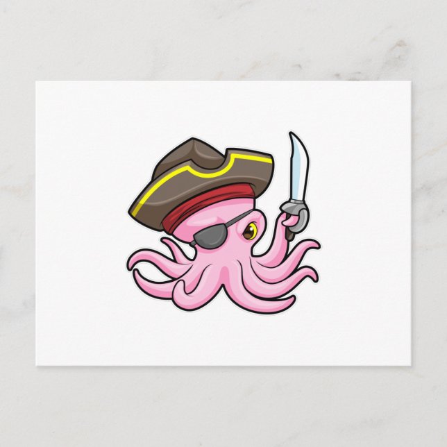 Octopus as Pirate with Sabre & Eye patch Postcard (Front)