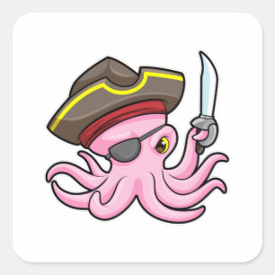 Octopus as Pirate with Sabre & Eye patch Square Sticker