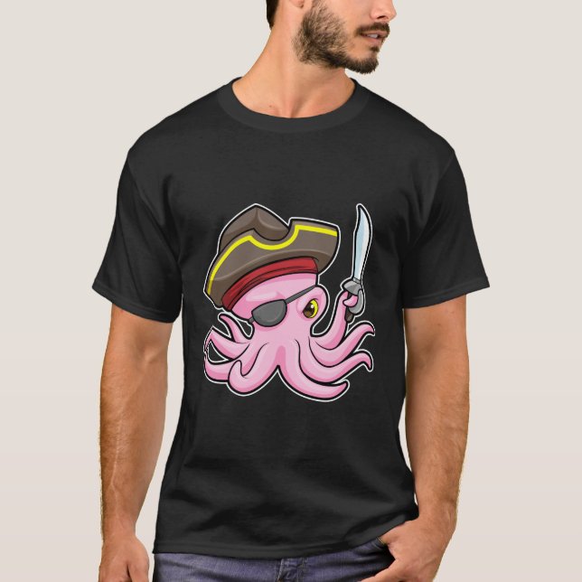 Octopus as Pirate with Sabre & Eye patch T-Shirt (Front)