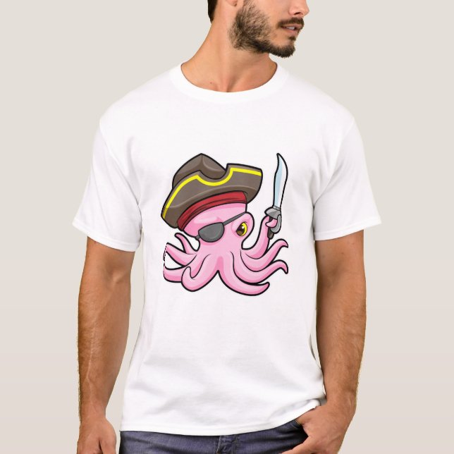 Octopus as Pirate with Sabre & Eye patch T-Shirt (Front)