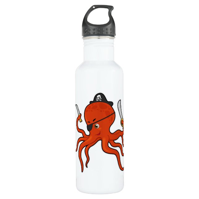 Octopus as Pirate with Sword & Knife 710 Ml Water Bottle (Front)