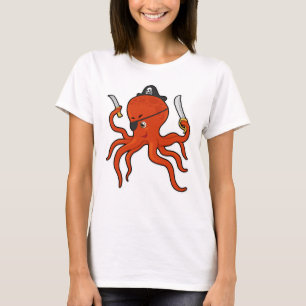 Octopus as Pirate with Sword & Knife T-Shirt