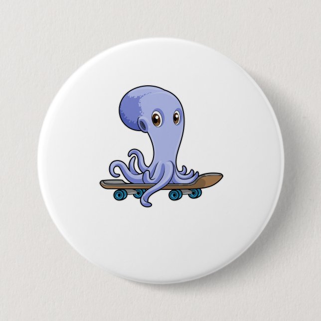 Octopus as Skater with Skateboard 7.5 Cm Round Badge (Front)