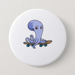 Octopus as Skater with Skateboard 7.5 Cm Round Badge
