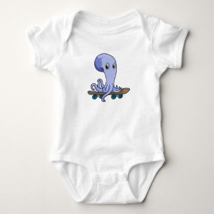 Octopus as Skater with Skateboard Baby Bodysuit