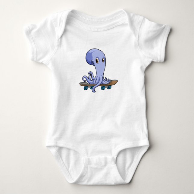 Octopus as Skater with Skateboard Baby Bodysuit (Front)