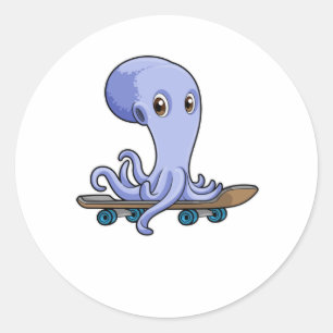 Octopus as Skater with Skateboard Classic Round Sticker