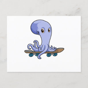 Octopus as Skater with Skateboard Postcard