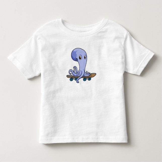 Octopus as Skater with Skateboard Toddler T-Shirt (Front)