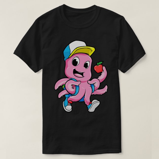 Octopus as student with a backpack and apple T-Shirt (Design Front)