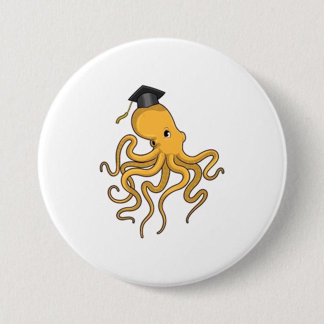 Octopus as Student with Diploma 7.5 Cm Round Badge (Front)