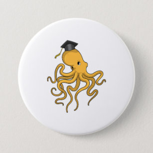 Octopus as Student with Diploma 7.5 Cm Round Badge