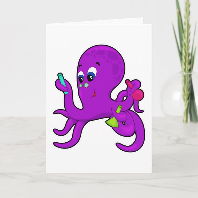 Octopus as Teacher with Laboratory equipment Card (Front)