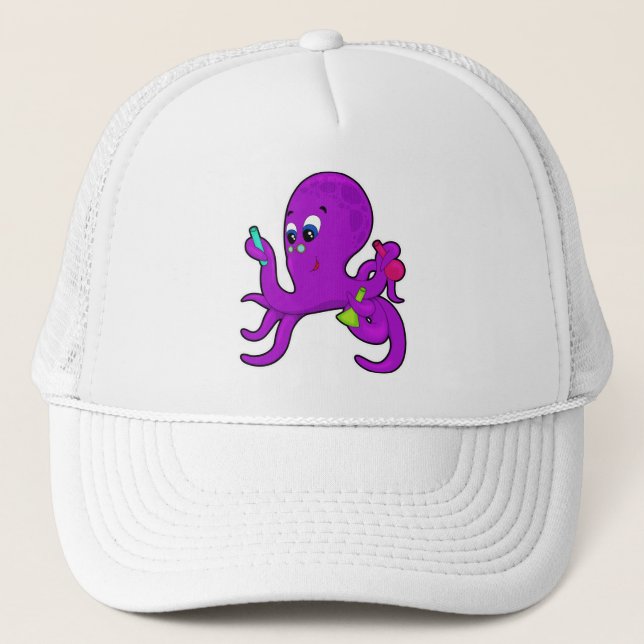Octopus as Teacher with Laboratory equipment Trucker Hat (Front)