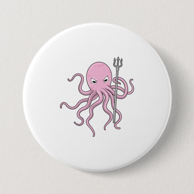 Octopus as Wizard with Trident 7.5 Cm Round Badge (Front)