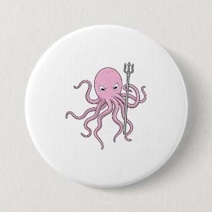 Octopus as Wizard with Trident 7.5 Cm Round Badge