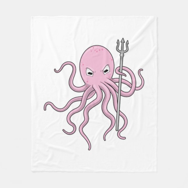 Octopus as Wizard with Trident Fleece Blanket (Front)