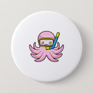 Octopus at Diving with Snorkel & Swimming goggles 7.5 Cm Round Badge