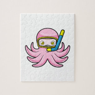 Octopus at Diving with Snorkel & Swimming goggles Jigsaw Puzzle