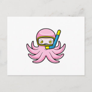 Octopus at Diving with Snorkel & Swimming goggles Postcard