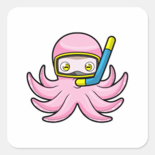 Octopus at Diving with Snorkel & Swimming goggles Square Sticker