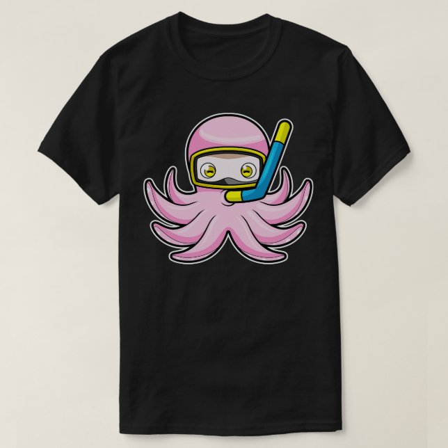 Octopus at Diving with Snorkel Swimming goggles T-Shirt (Design Front)