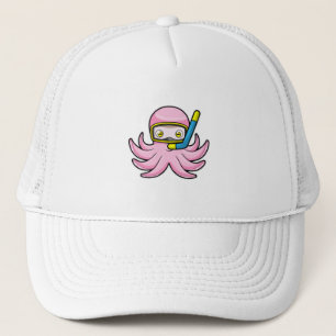 Octopus at Diving with Snorkel & Swimming goggles Trucker Hat