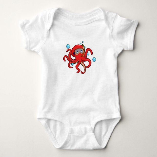 Octopus at Diving with Swimming goggles Baby Bodysuit (Front)