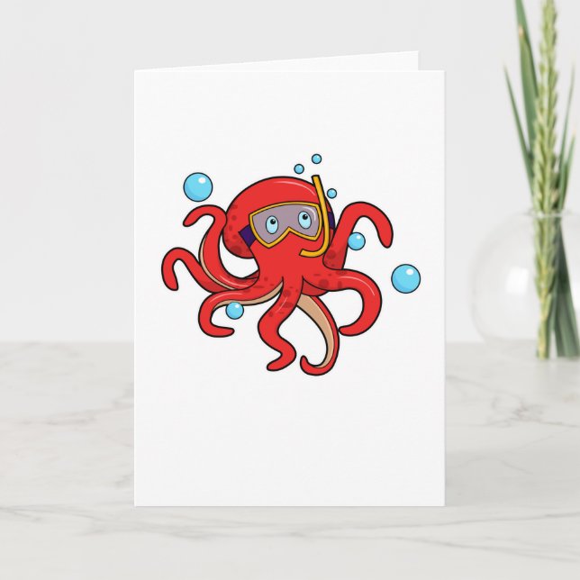 Octopus at Diving with Swimming goggles Card (Front)