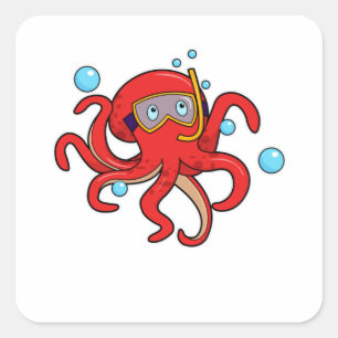 Octopus at Diving with Swimming goggles Square Sticker