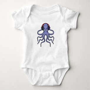 Octopus at Music with Headphone Baby Bodysuit