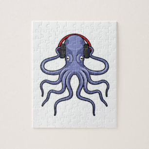 Octopus at Music with Headphone Jigsaw Puzzle