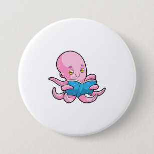 Octopus at Reading a Book 7.5 Cm Round Badge