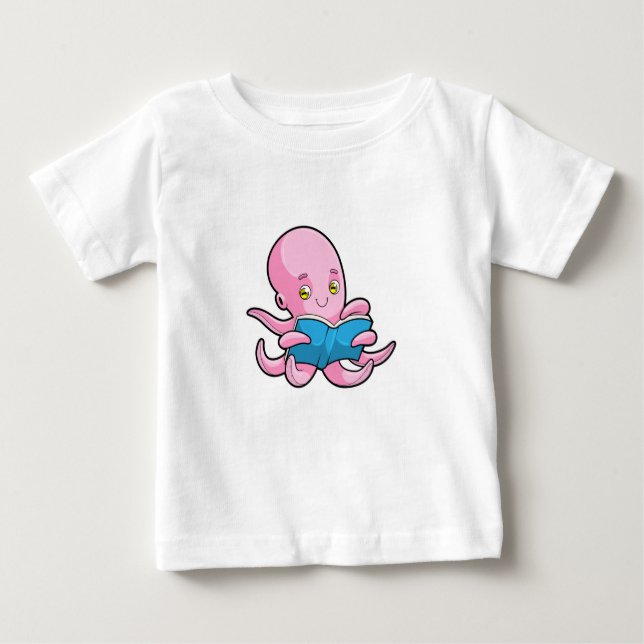 Octopus at Reading a Book Baby T-Shirt (Front)