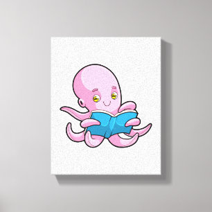 Octopus at Reading a Book Canvas Print