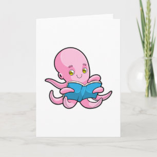 Octopus at Reading a Book Card