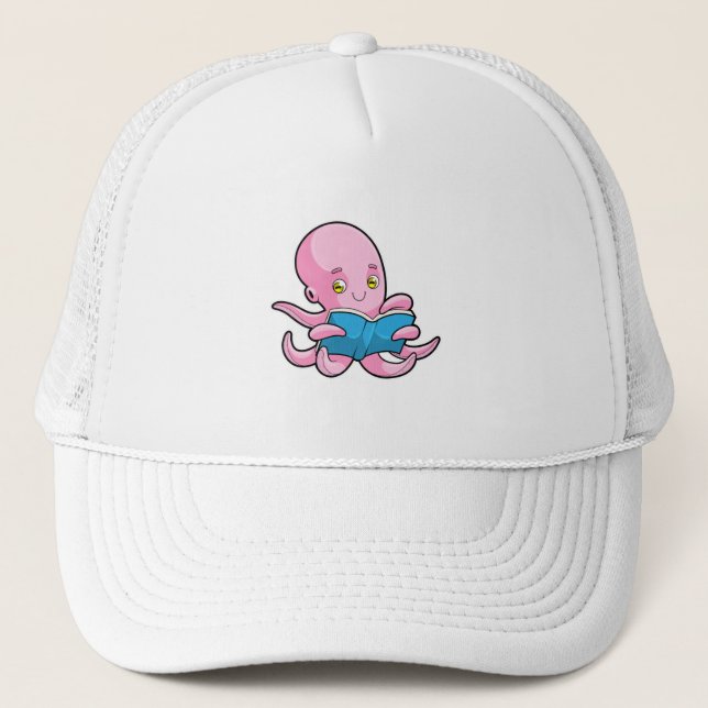 Octopus at Reading a Book Trucker Hat (Front)