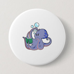 Octopus at Reading with Book 7.5 Cm Round Badge